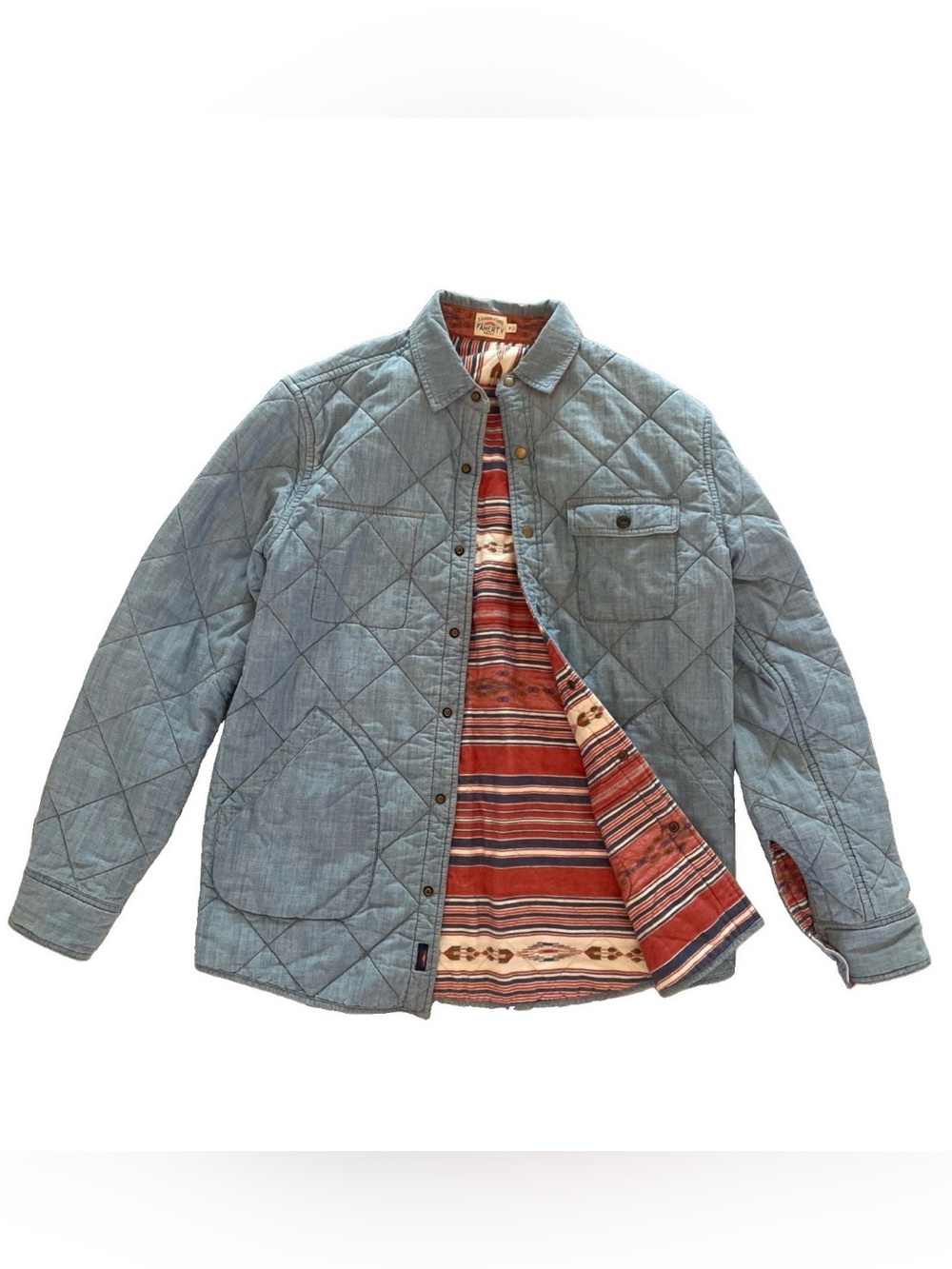 FAHERTY Reversible Bondi Quilted Denim Look Jacket Southwest Aztec Men's Medium